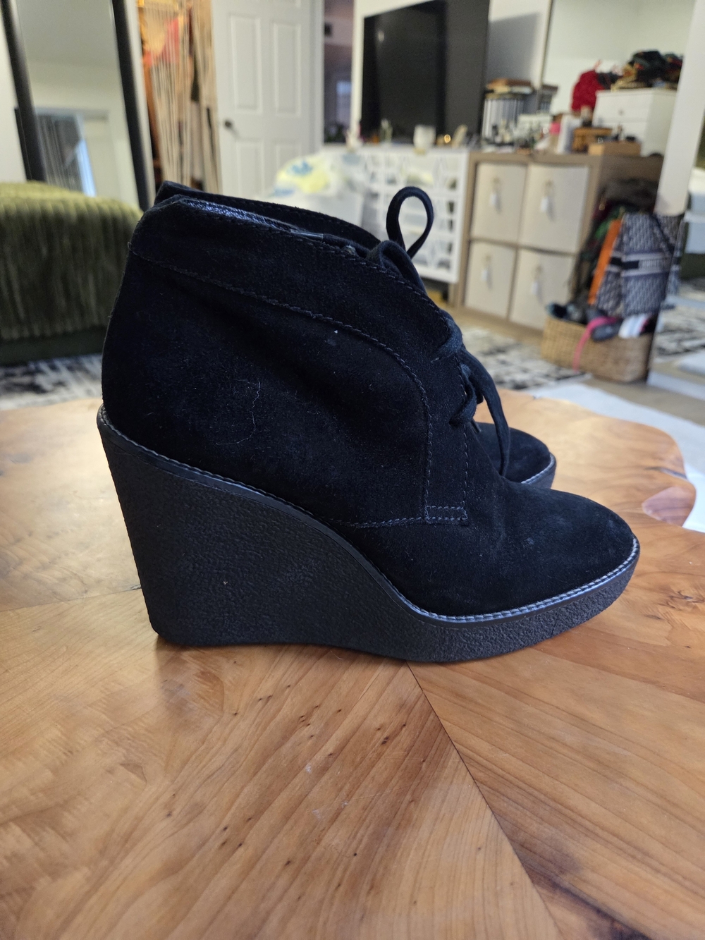 Aquatalia Black Suede Lace-Up Wedge Ankle Boots